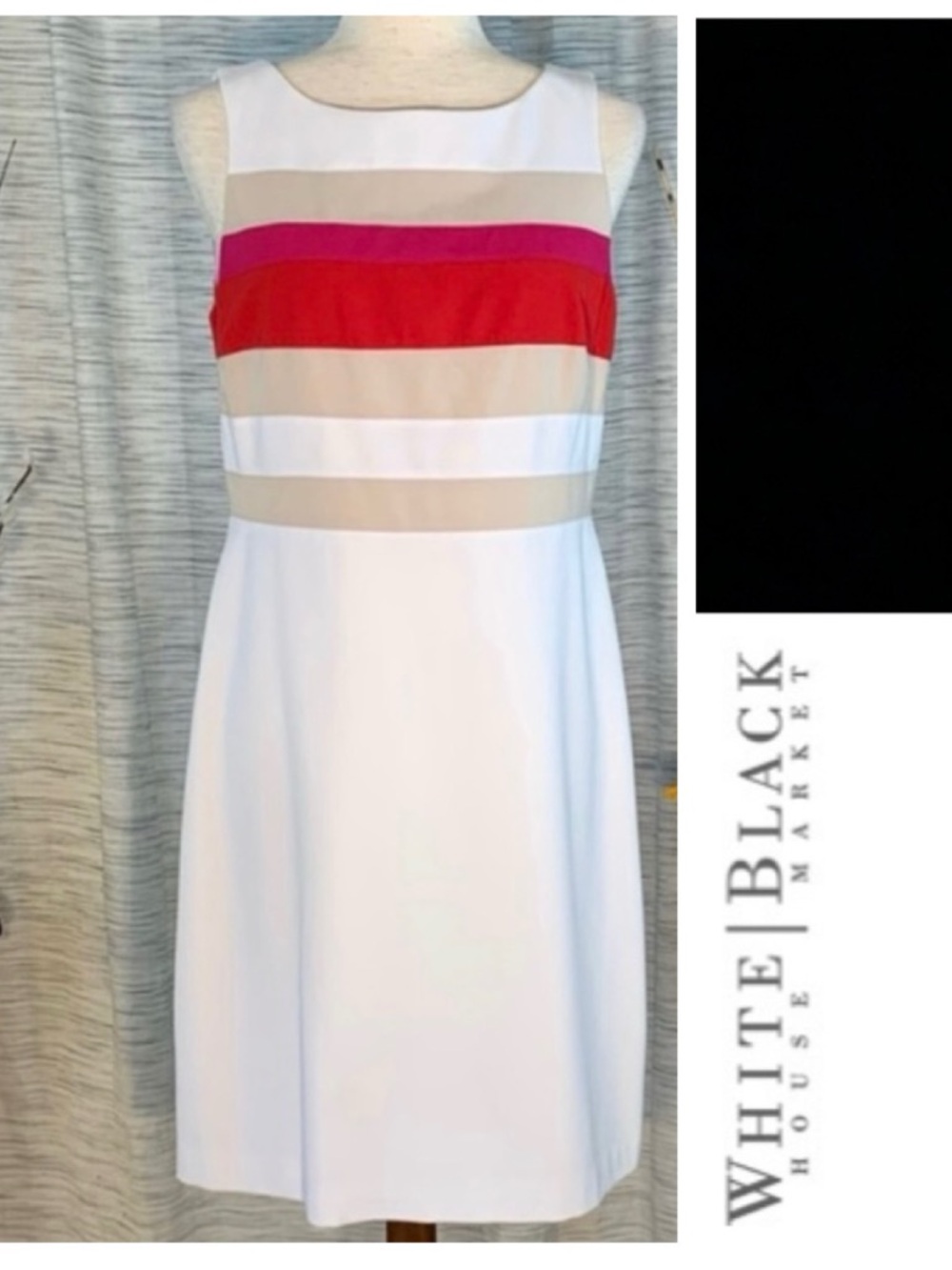 White House Black Market striped color block sleeveless sheath dress.
